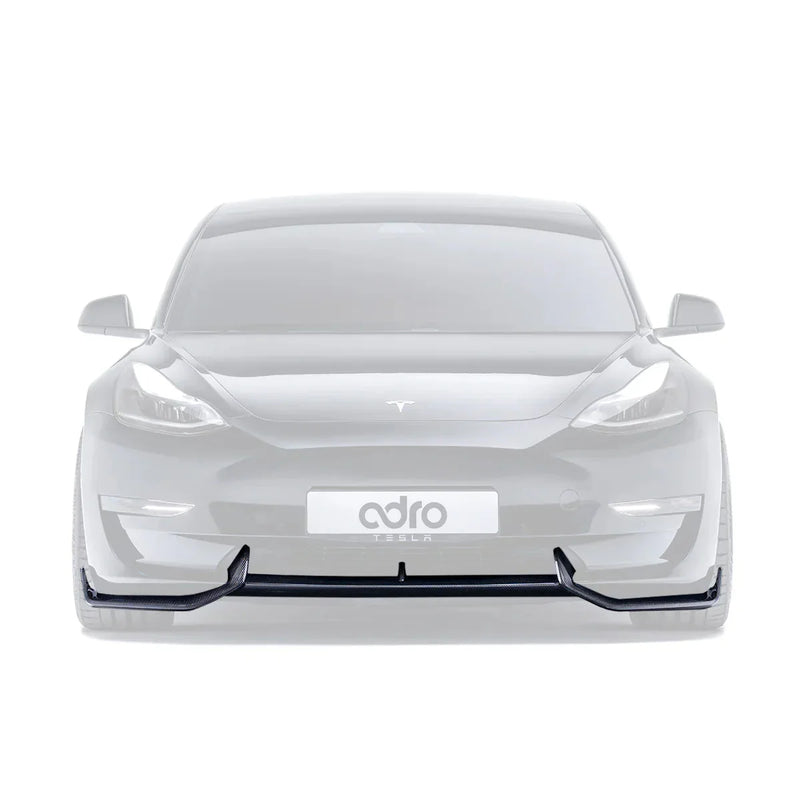 ADRO Tesla Model 3 Front Lip V2 Carbon Fiber — frontperspektiv