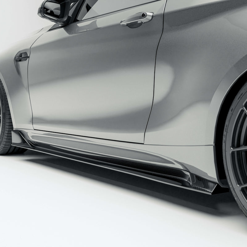 BMW M2 F87 Competition Edition Carbon Fiber Side Skirts: 45° Rendering of the Rear Section