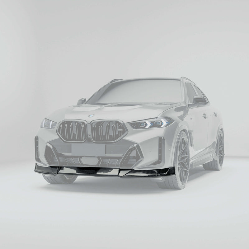 Renderings of the BMW X6 G06 model showcase the high-gloss finish of the carbon-fiber front lip
