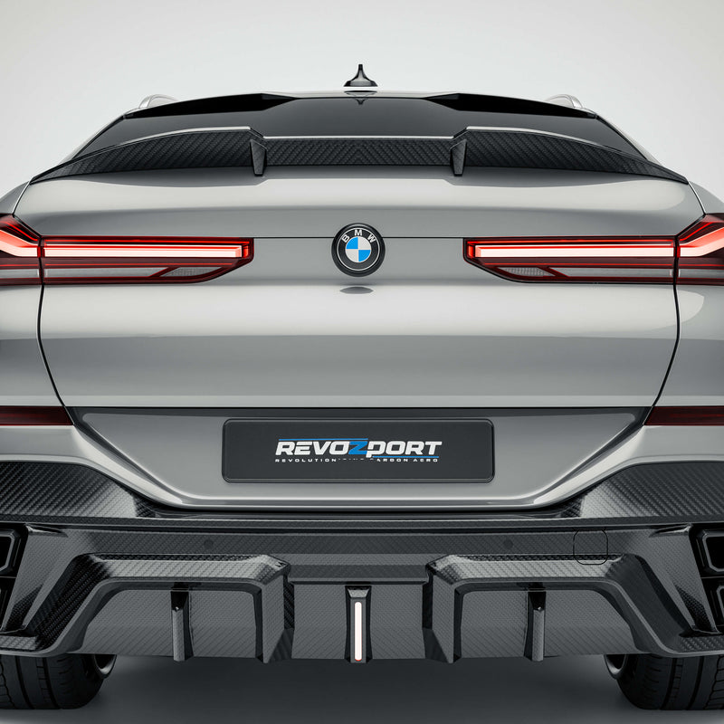 Partial Installation of a Carbon Fiber Rear Spoiler on a Pre-LCI BMW X6 G06