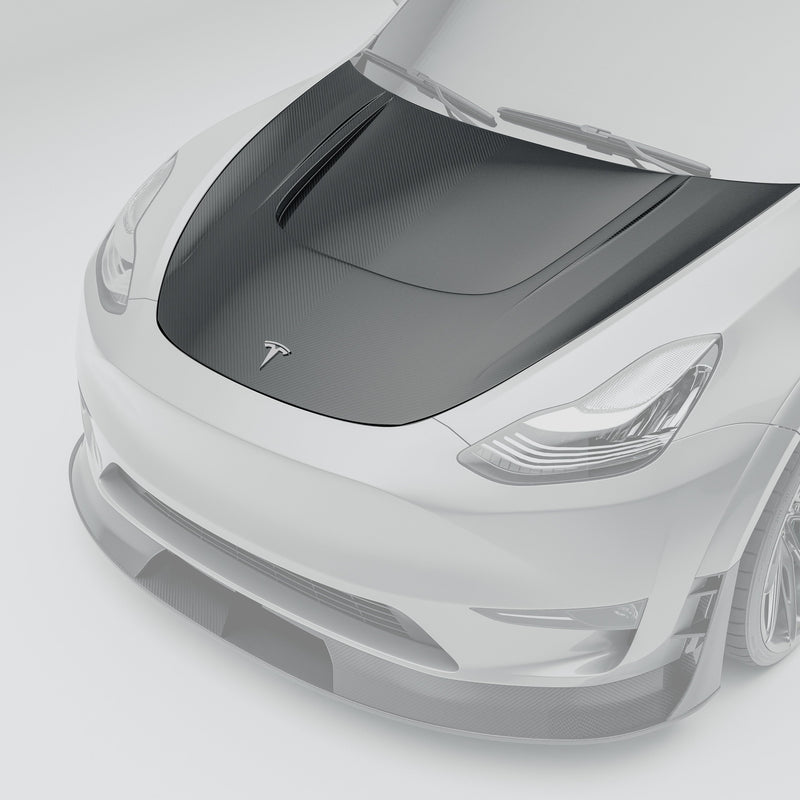 Tesla model y carbon fiber hood with protruding sections