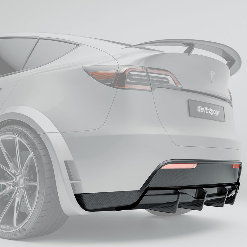 Tesla model y carbon fiber rear diffuser with protruding sections