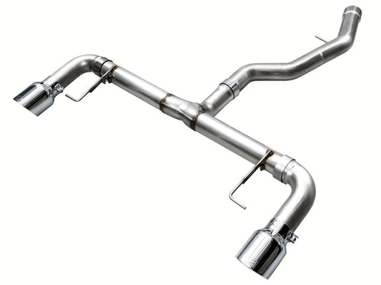 AWE Track Edition Axleback BMW G2X 330i 430i — Chrome Silver tips bakperspektiv