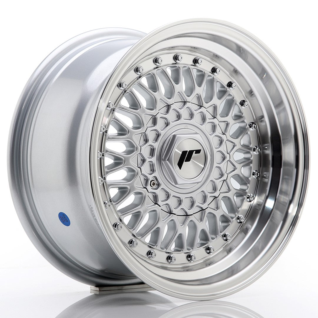 JR Wheels JR9 15x8 ET20 4x100 Silver w/ Machined Lip+Silver Rivets