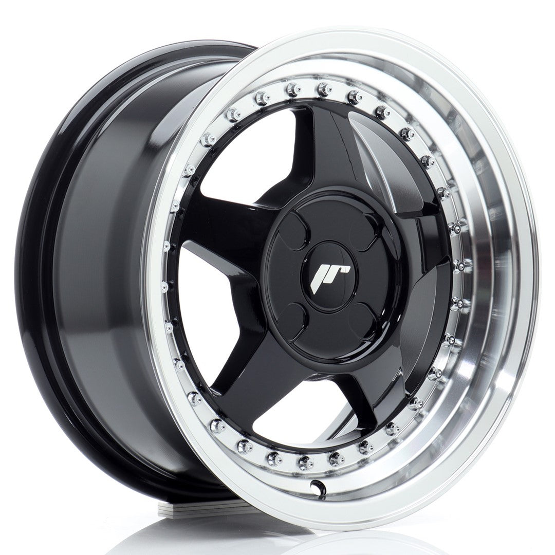 JR Wheels JR6 15x7 ET20-35 4x108 Gloss Black w/ Machined Lip