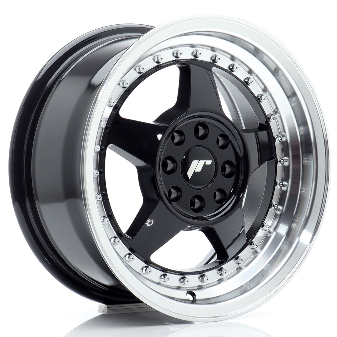 JR Wheels JR6 15x7 ET25 4x100 Gloss Black w/ Machined Lip