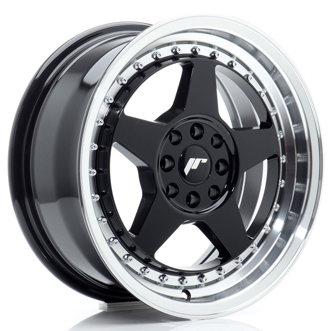 JR Wheels JR6 16x7 ET25 4x108 Gloss Black w/ Machined Lip
