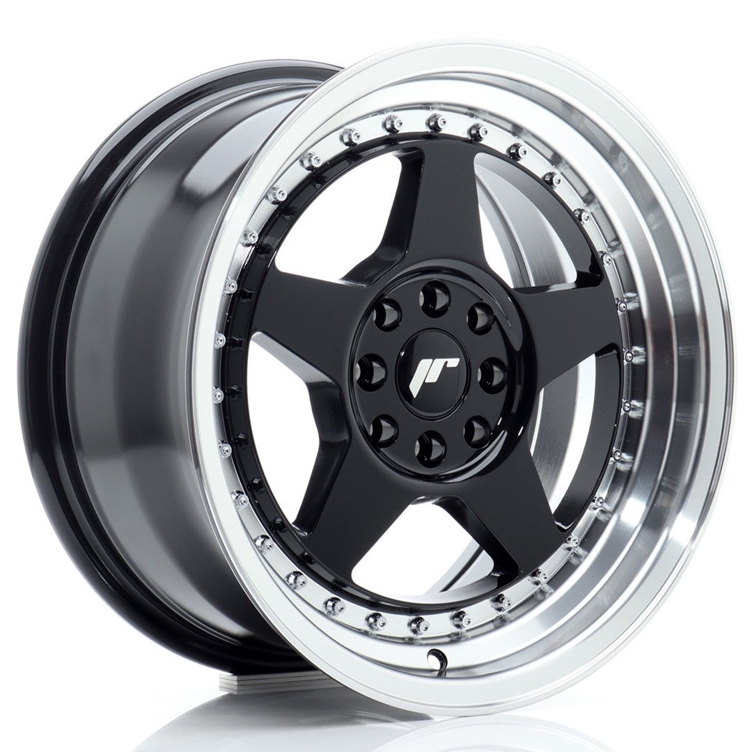JR Wheels JR6 16x8 ET25 4x100 Gloss Black w/ Machined Lip