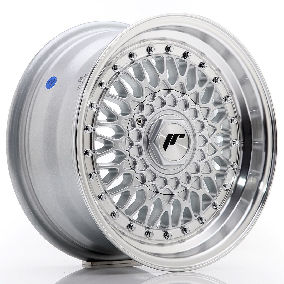 JR Wheels JR9 15x7 ET20 4x108 Silver w/ Machined Lip+Silver Rivets
