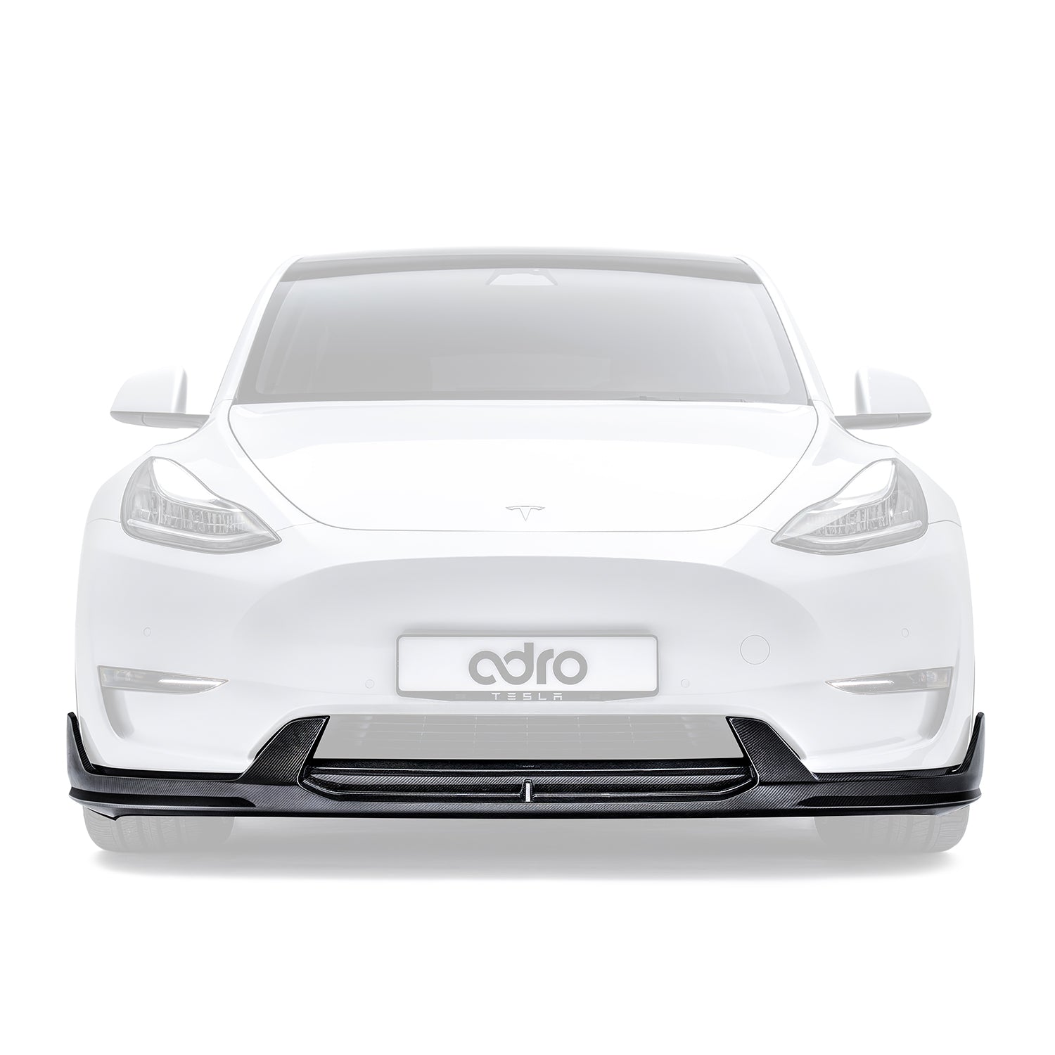 ADRO Tesla Model Y Front Lip V2 Carbon Fiber — frontperspektiv