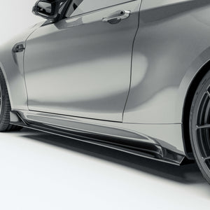 BMW M2 F87 Competition Edition Carbon Fiber Side Skirts: 45° Rendering of the Rear Section