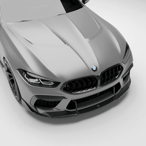 BMW car with a carbon fiber hood on a white background