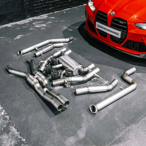 R44 BMW M3/M4 Race Cat-Back Eksosanlegg – Titanium med Carbon Endestusser (G8X) KONG PERFORMANCE