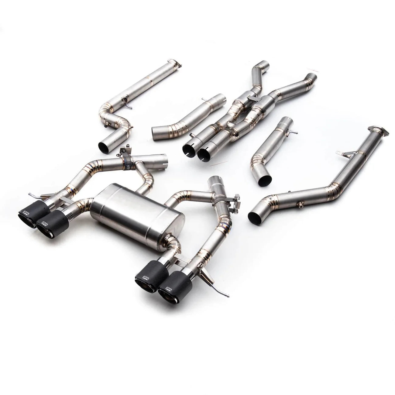 R44 BMW M3/M4 Race Cat-Back Eksosanlegg – Titanium med Carbon Endestusser (G8X) KONG PERFORMANCE