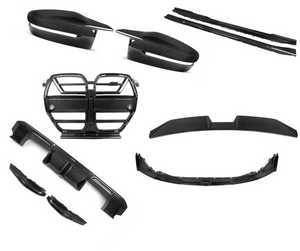BMW M3 G80 — SooQoo Komplett Carbon Kit (Frontleppe, Sideskjørt, Diffuser, Spoiler, Grill, Speil)