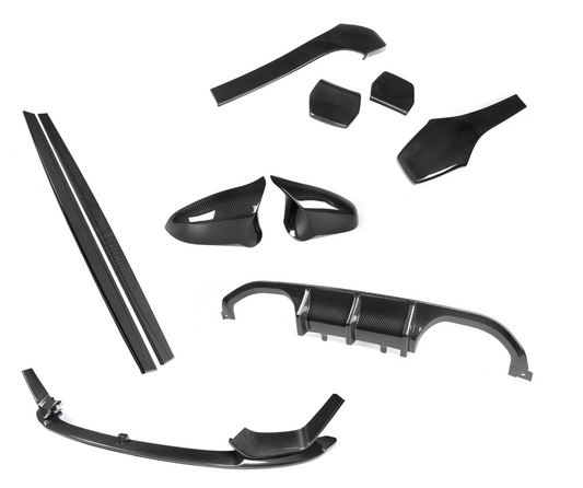 BMW M3 F80 / M4 F82 — SooQoo Carbon Kit (Frontleppe, Sideskjørt, Diffuser, Seterygg, Speil)