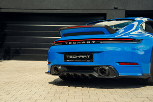 Techart Porsche 992.2 Carrera Rear Diffuser — blå/beige frontperspektiv
