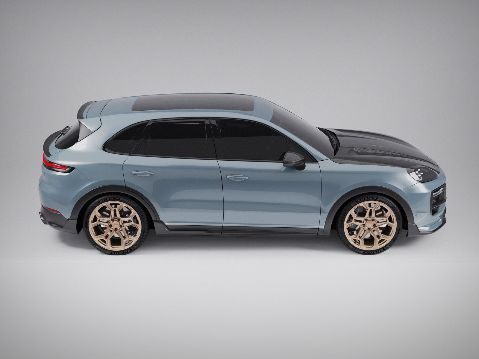 Techart Porsche Cayenne E3.2 Dørsidepaneler PU — blå/sort sideperspektiv