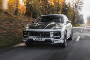 Techart Porsche Cayenne E3.2 Front Spoiler I — sølv/sort frontperspektiv