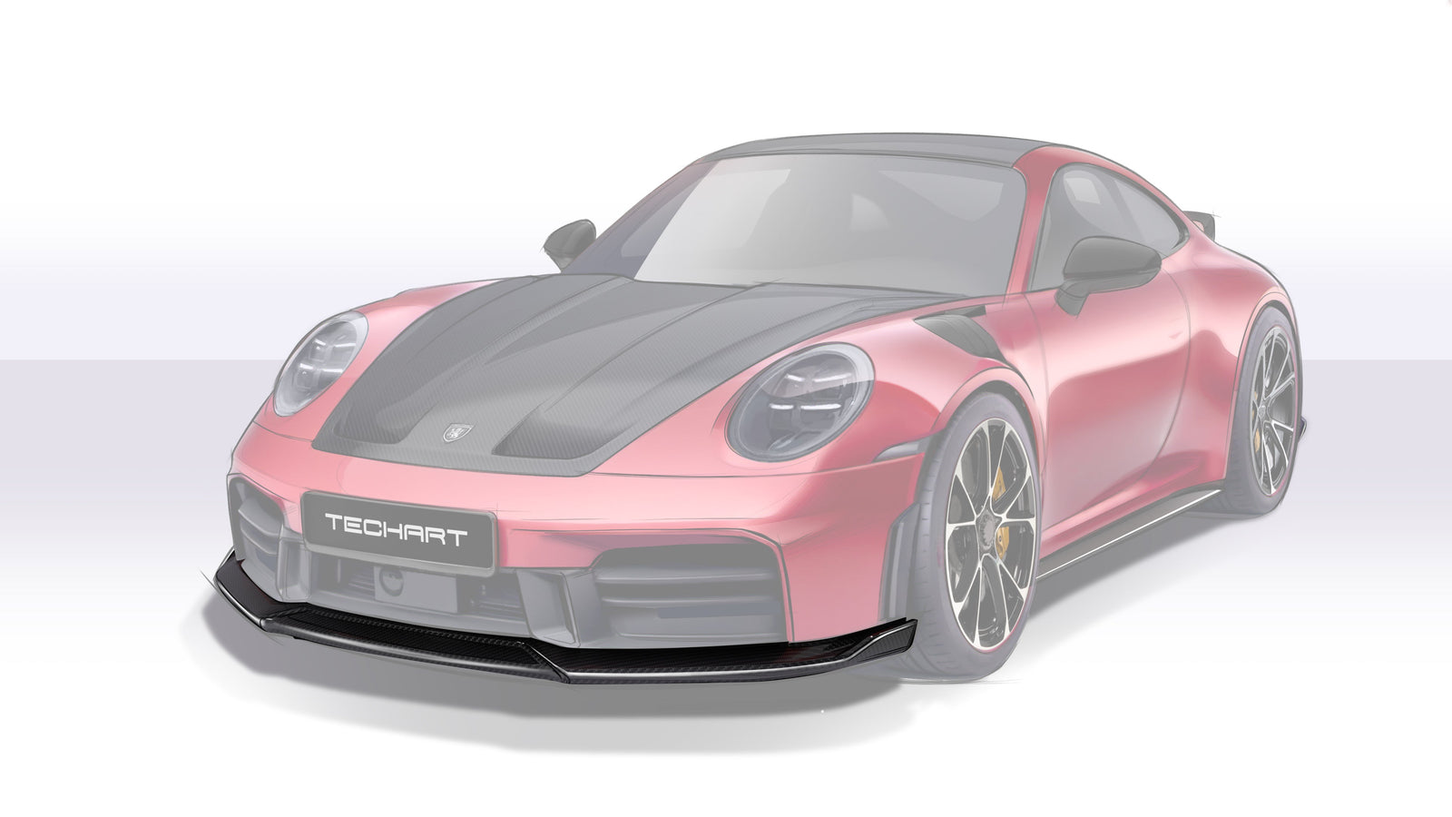 Techart Porsche 992.2 Carrera Front Spoiler GFC — pressskisse frontperspektiv