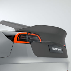 Rear View of the Tesla Model 3 Carbon Fiber Trunk Lid
