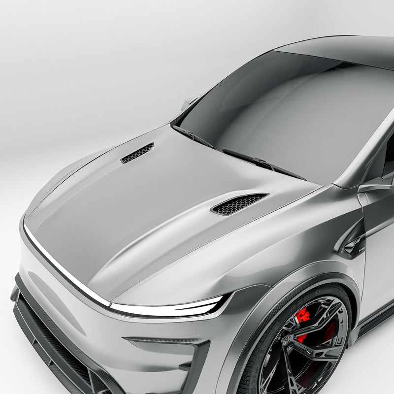 Tesla Model Y Juniper carbon fiber hood studio view