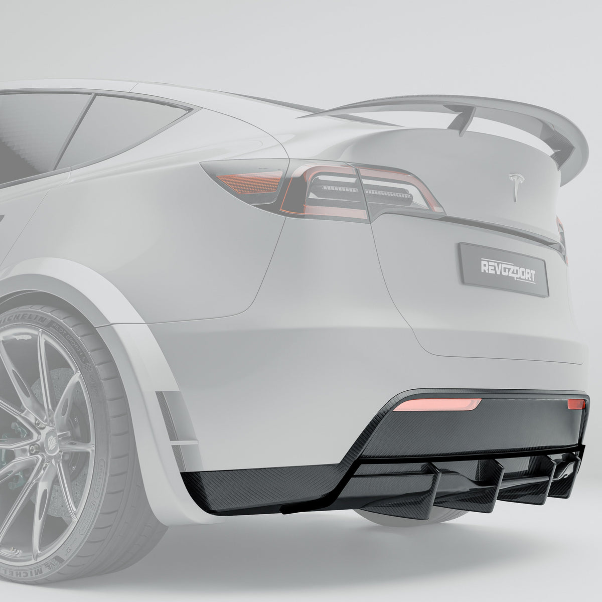 Tesla model y carbon fiber rear diffuser with protruding sections