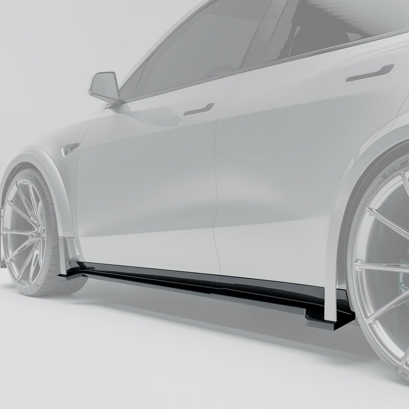 Tesla model y carbon fiber side skirts with protruding sections