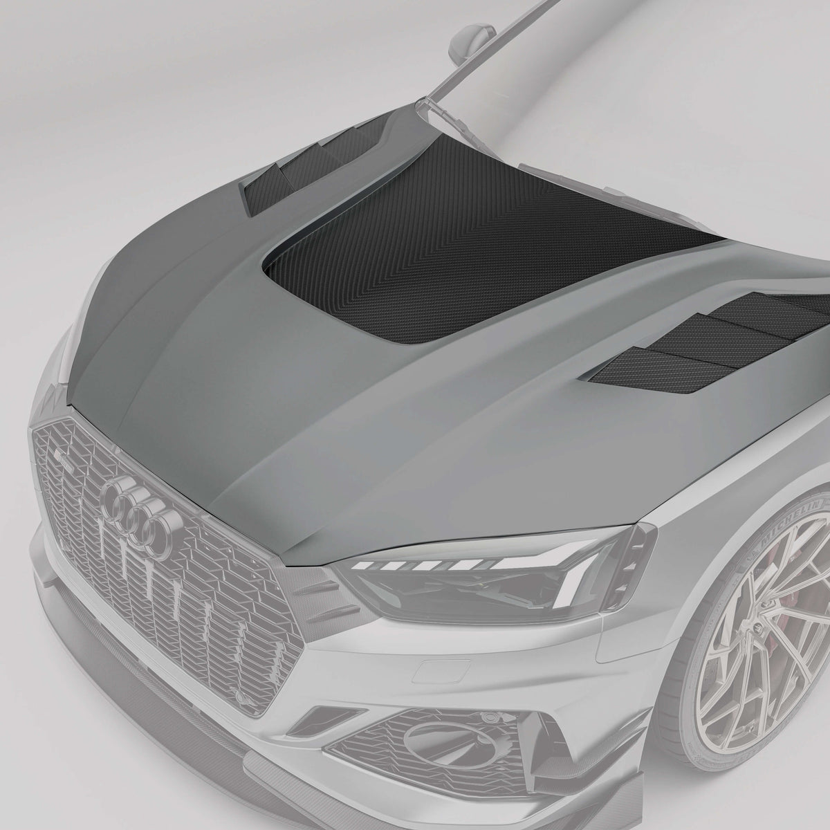 Audi RS5 coupe carbon fiber hood close-up with protruding sections